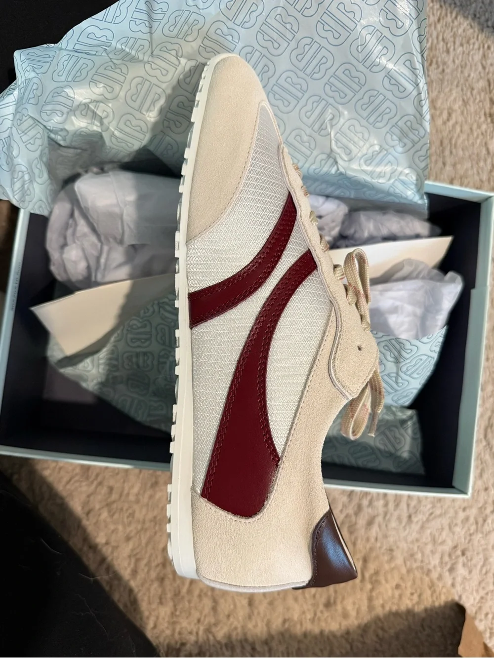 Anthropologie NWT BIBI LOU Sneaker Cream and Burgundy